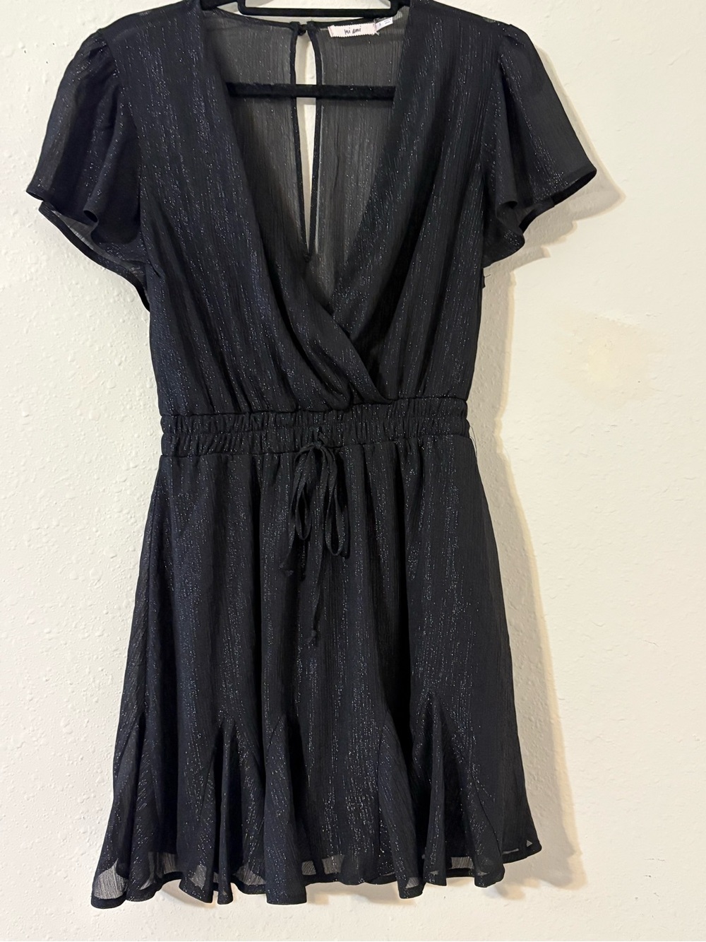 miami Black Shimmery Wrap Mini Dress